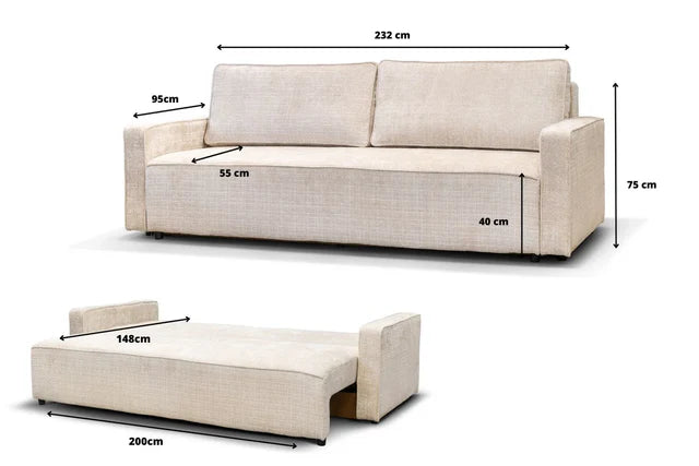 Canapé convertible NICOLE - Tissu Marbella - Beige