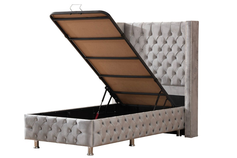 Lit coffre - Clouté - 1 place - Gris