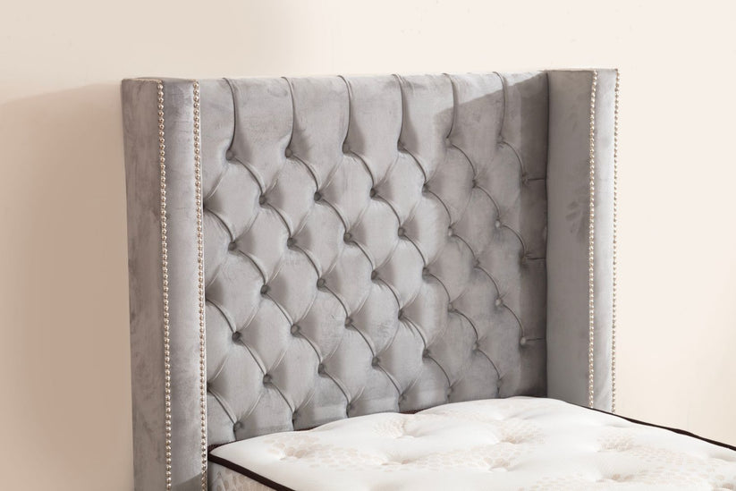 Lit coffre - Clouté - 1 place - Gris