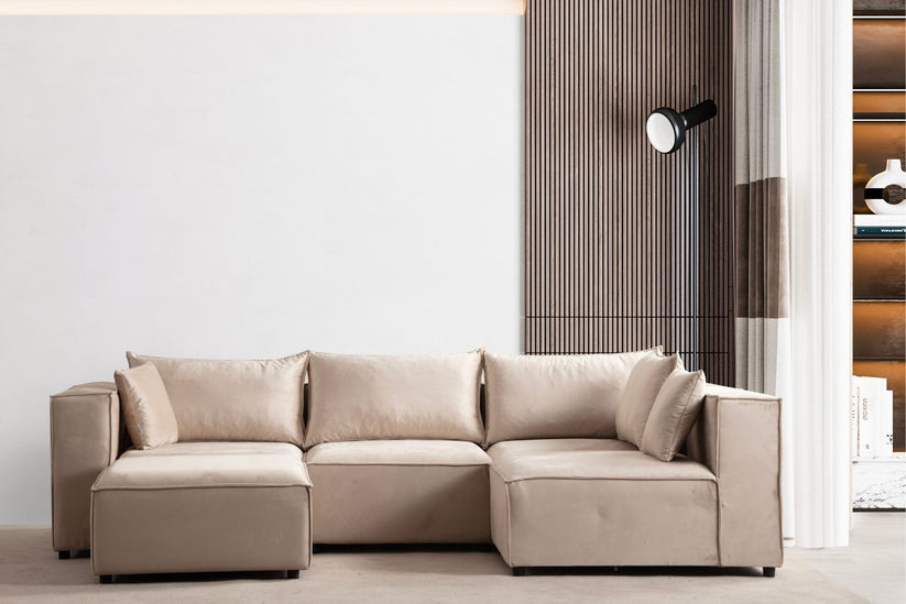 Canapé modulable - Elégance 4+1 - Velours - Beige