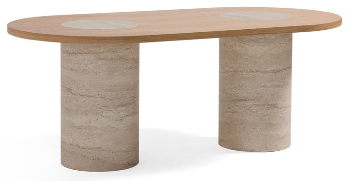Table de repas Horizon 200 cm - Effet travertin & bois