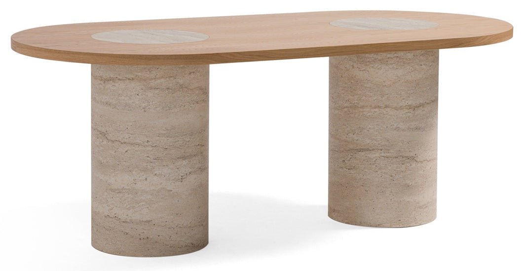 Table de repas Horizon 200 cm - Effet travertin & bois