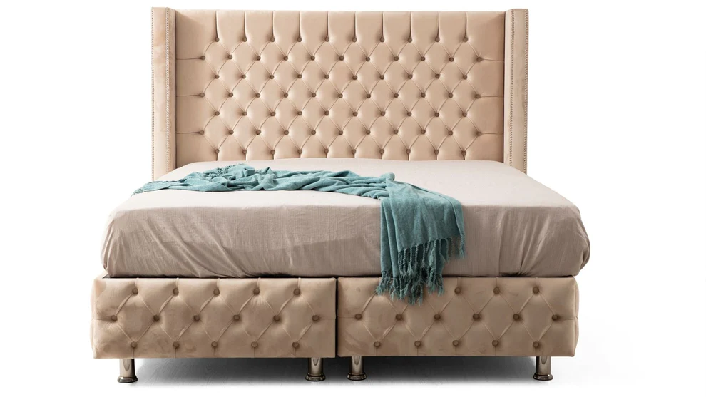 Lit coffre - Clouté - Beige