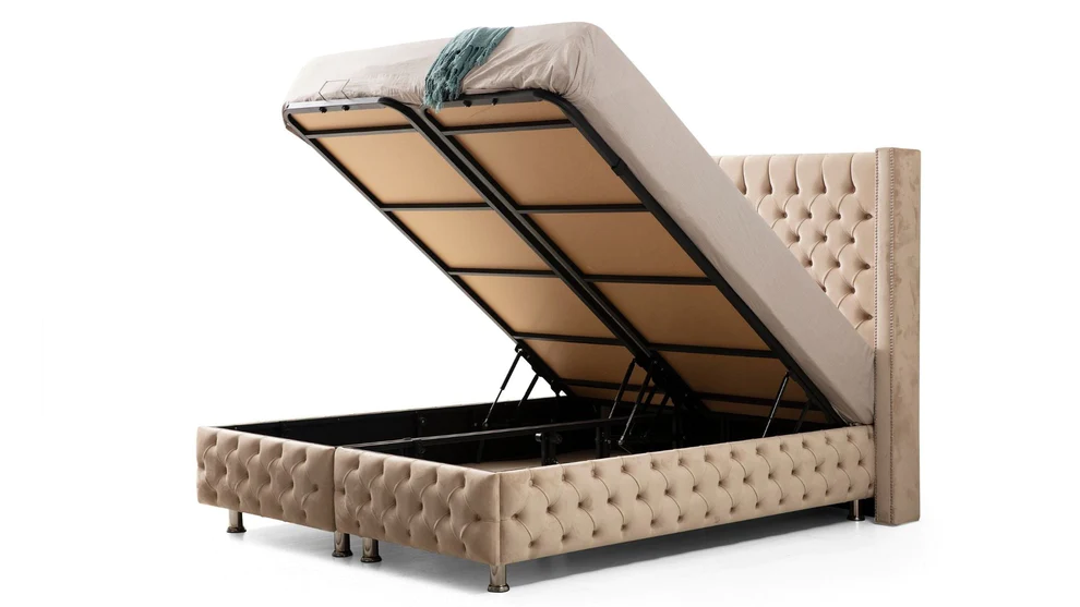 Lit coffre - Clouté - Beige