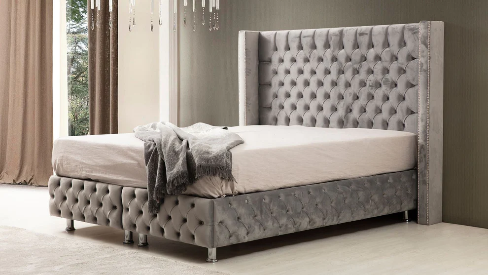 Lit coffre - Clouté - Gris