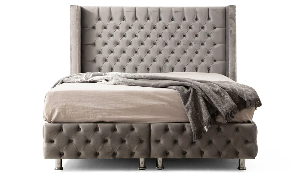 Lit coffre - Clouté - Gris