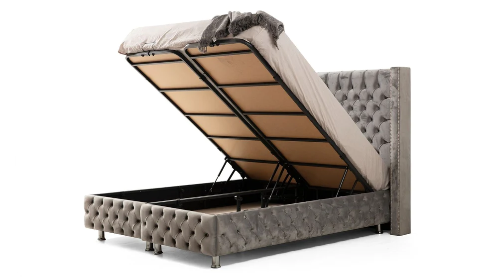 Lit coffre - Clouté - Gris