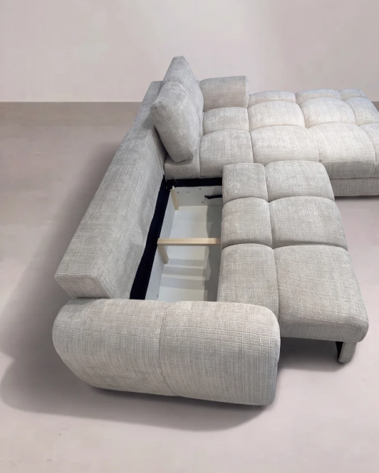 Canapé convertible MELLOW en tissu Chenille - Beige, photo 5 sur 5