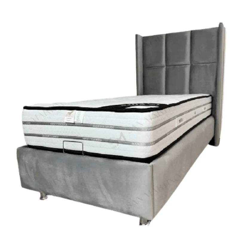 Lit coffre Rio - 1 place - Velours gris