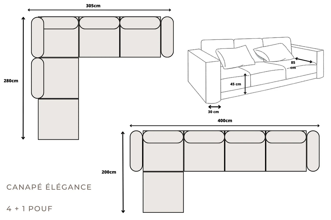 Canapé modulable ELEGANCE 4+1