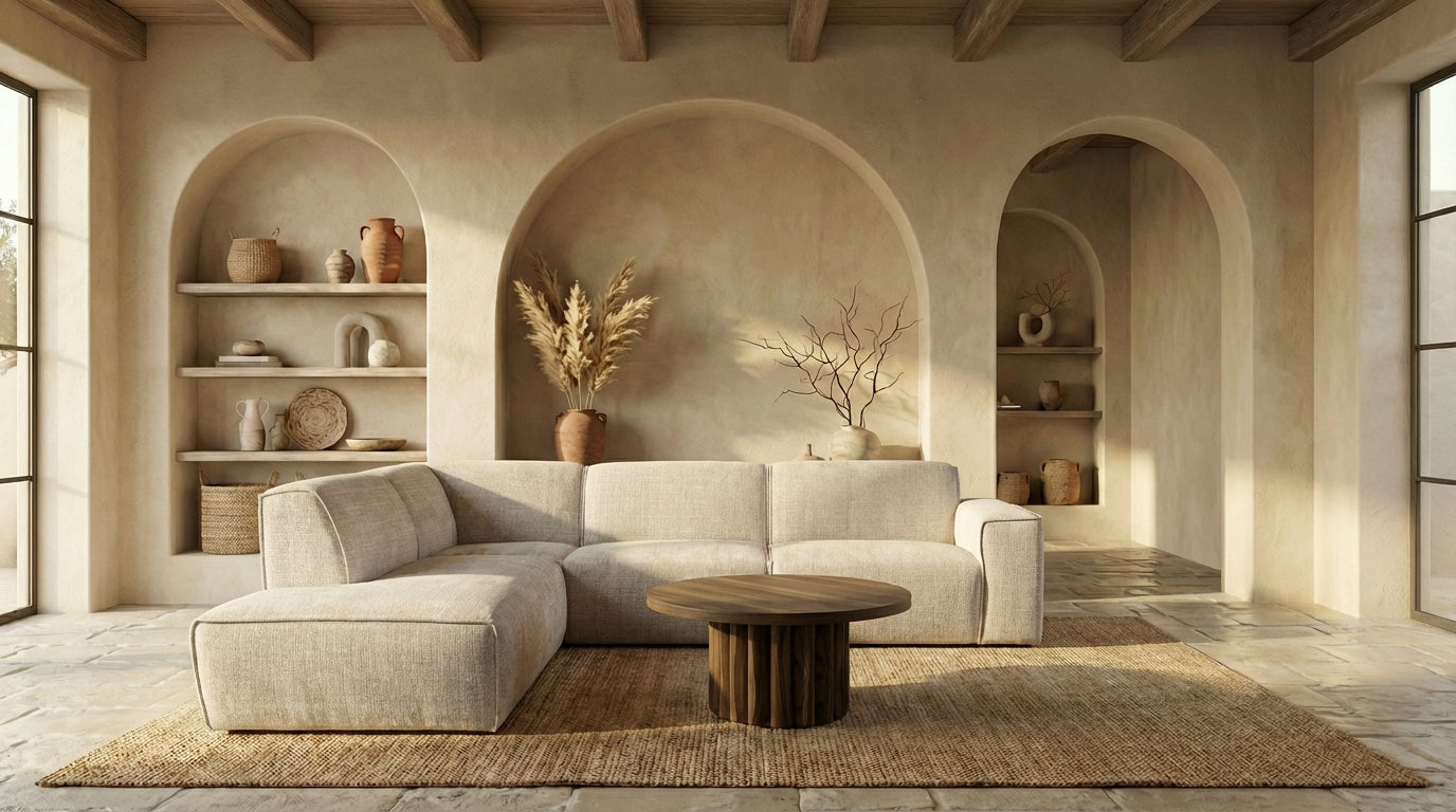 Canapé d'angle COLETTE - Tissu chenille - Beige