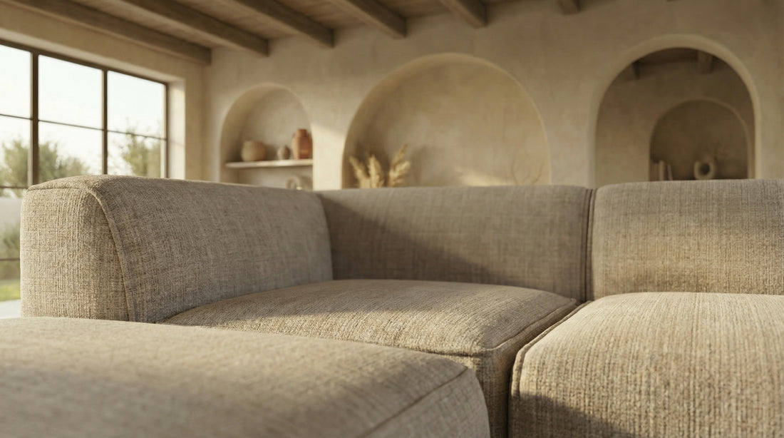 Canapé d'angle COLETTE - Tissu chenille - Beige