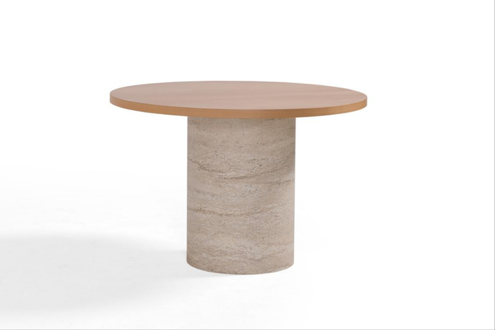 Table de repas Prague - effet Travertin & Bois - ronde (110 cm)