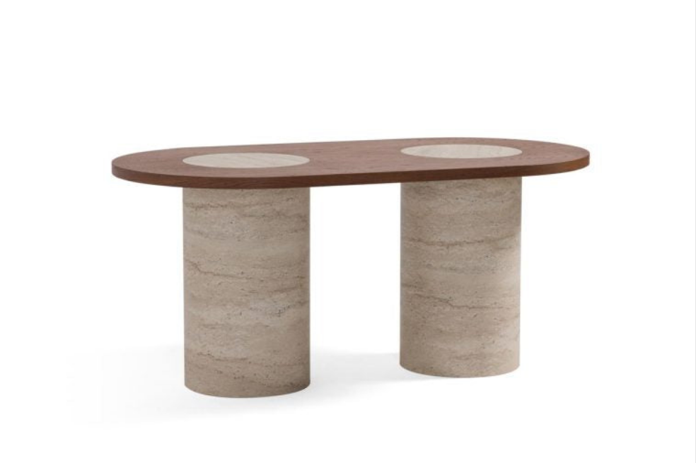 Table de repas Horizon 170 cm - Effet travertin & bois