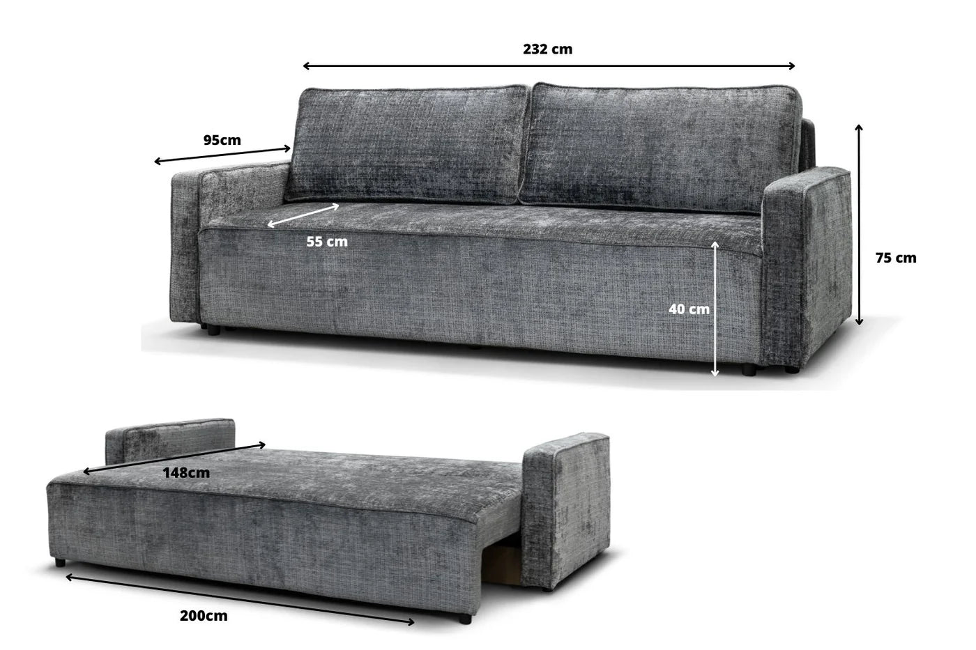 Canapé convertible NICOLE - Tissu Marbella - Gris