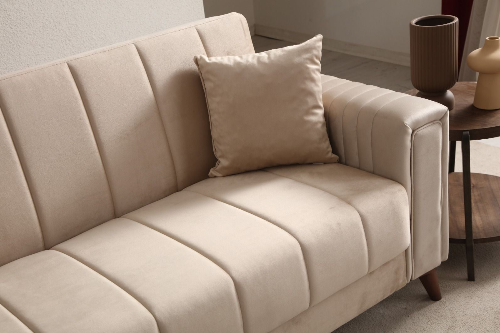 Canapé convertible NOVA - Velours - Beige