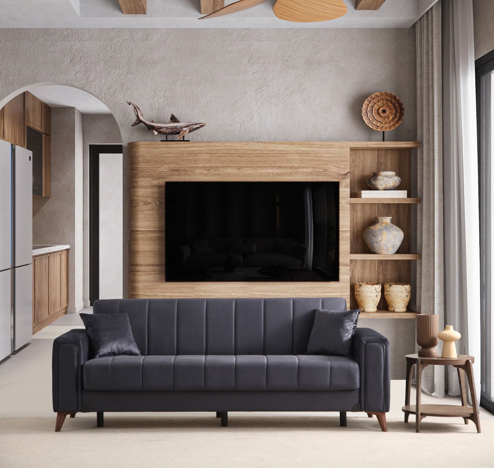 Canapé convertible - Nova - Velours - Gris