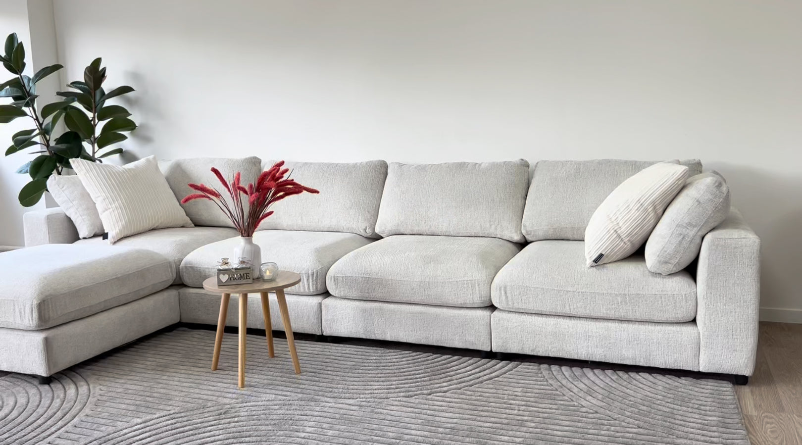 Canapé modulable - Julia 4+1 - Chenille - Blanc cassé