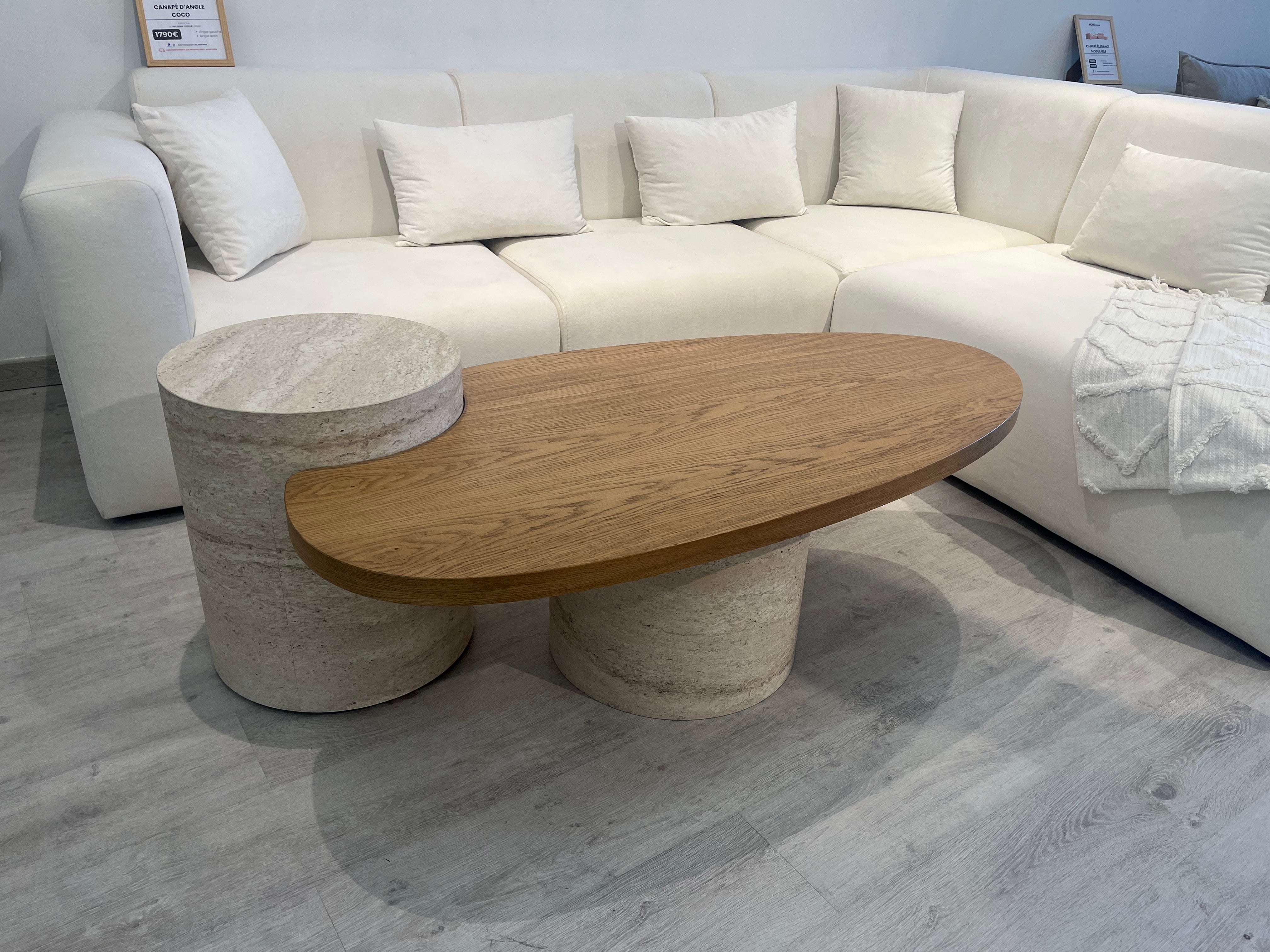 Table basse NOVA - Effet travertin & Bois