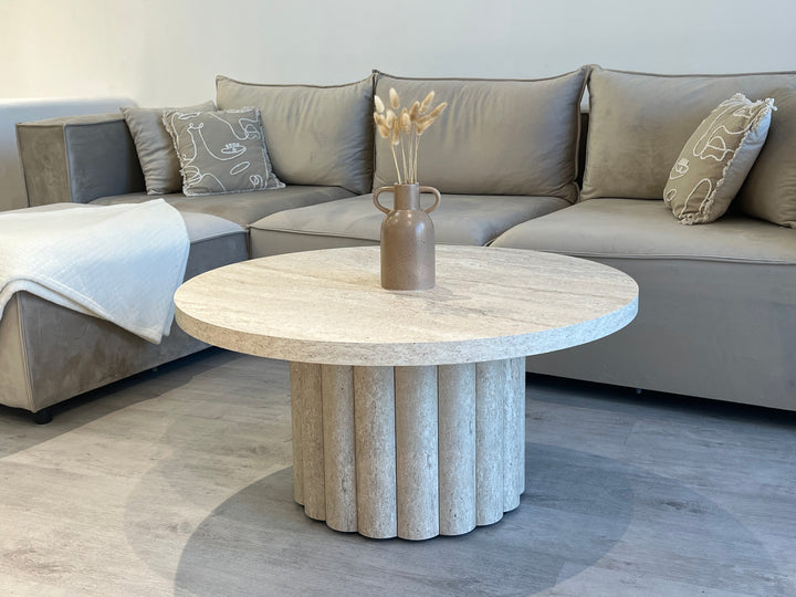 Table basse ATHENA 90 - Aspect travertin