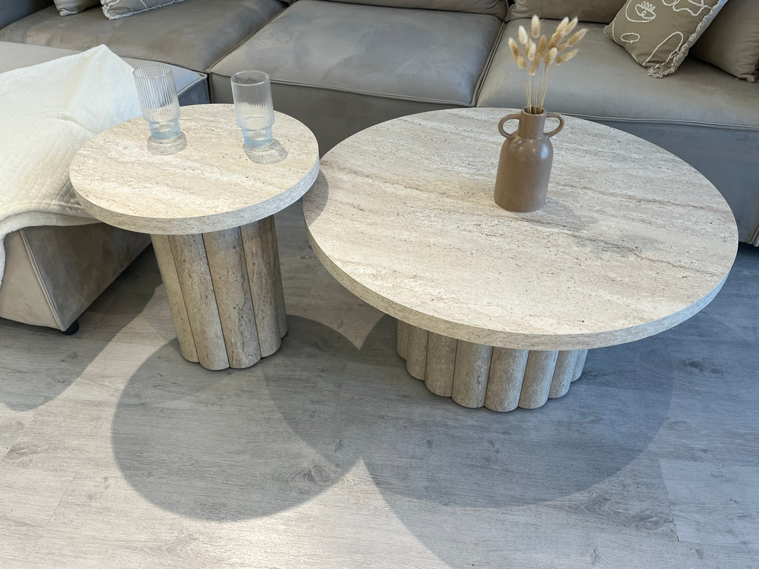 Table basse gigogne ATHENA - Aspect travertin