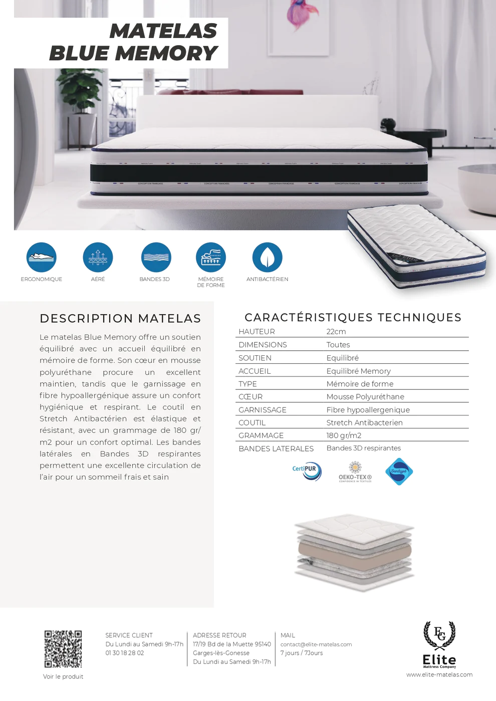 Matelas H22 Memory Elite