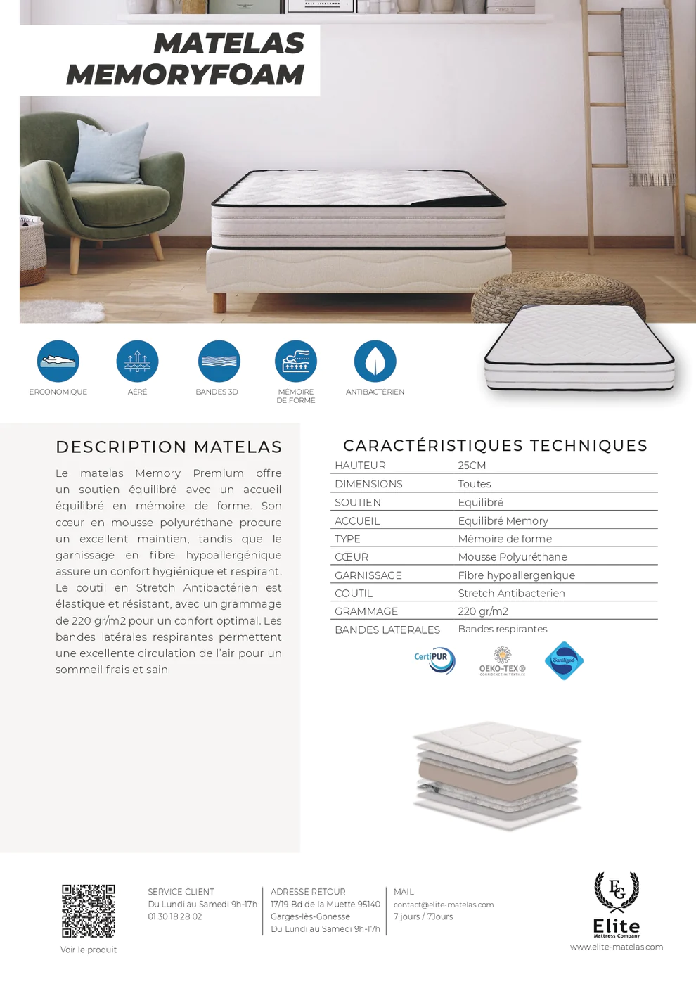 Matelas H25 Memory Elite