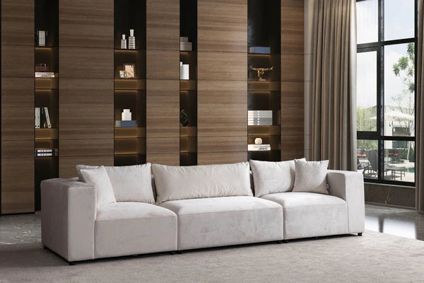 Canapé modulable AZRA - Velours - Blanc cassé