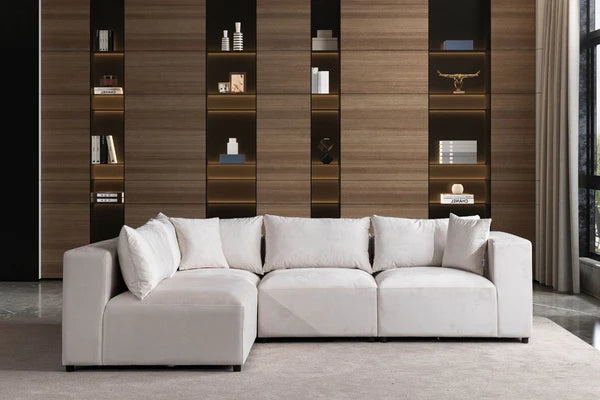 Canapé modulable AZRA - Velours - Blanc cassé