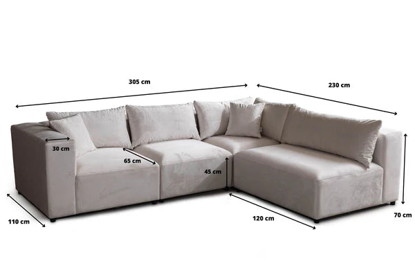 Canapé modulable AZRA - Velours - Blanc cassé