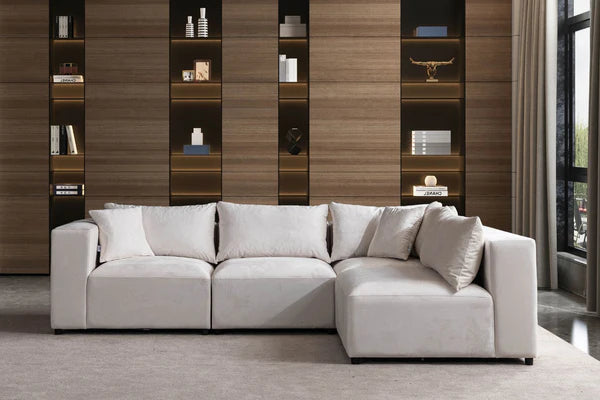 Canapé modulable AZRA - Velours - Blanc cassé