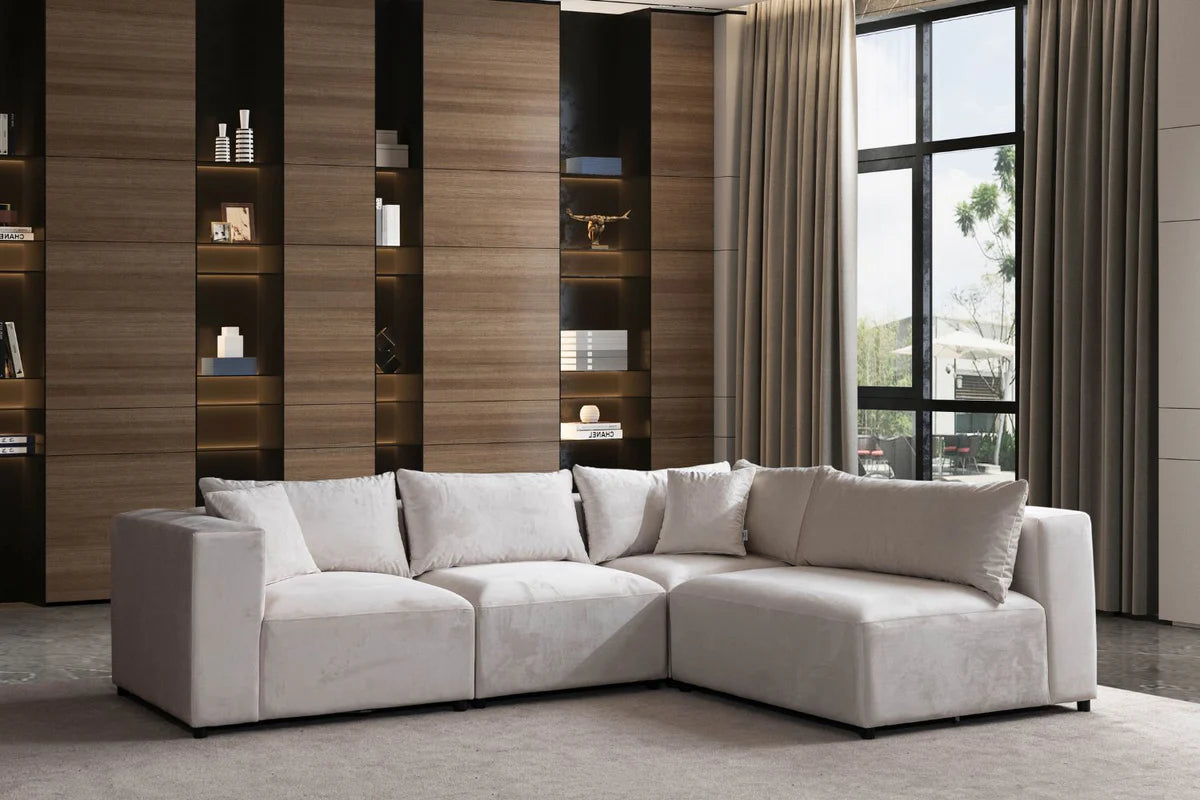 Canapé modulable AZRA - velours - Blanc cassé