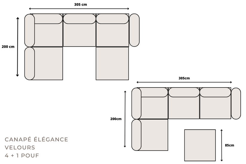 Canapé modulable - Elégance 4+1 - Velours - Beige