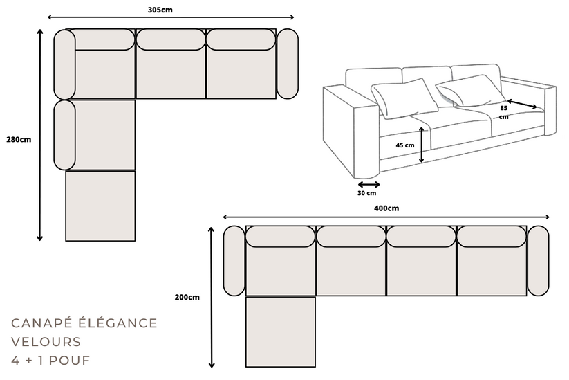 Canapé modulable - Elégance 4+1 - Velours - Beige