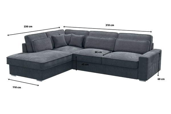 Canapé d'angle Lexus - Velours côtelé - Gris