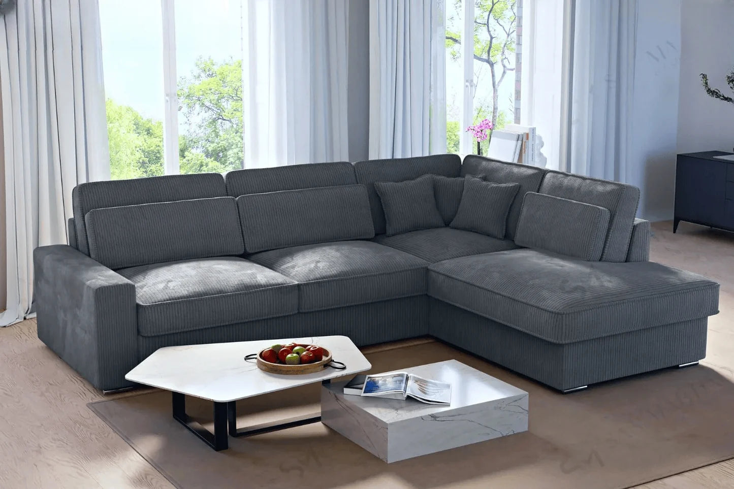 Canapé d'angle Lexus - Velours côtelé - Gris