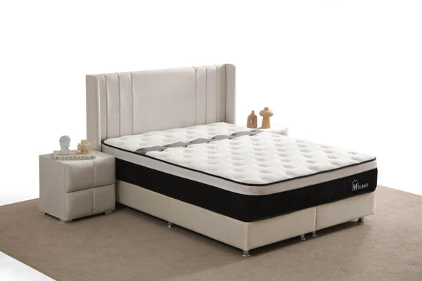 Lit coffre ALMA - Velours - Blanc cassé