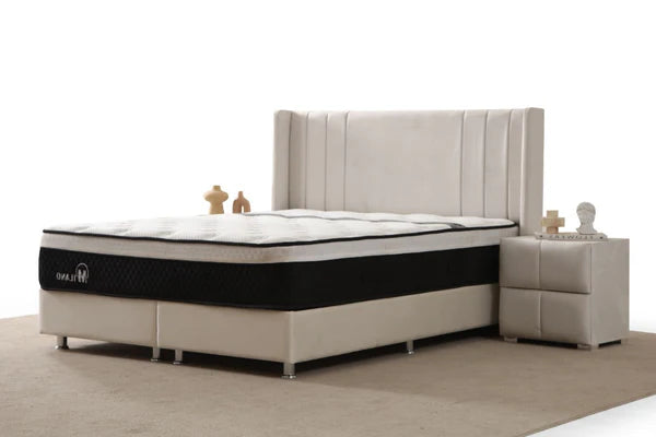 Lit coffre ALMA - Velours - Blanc cassé