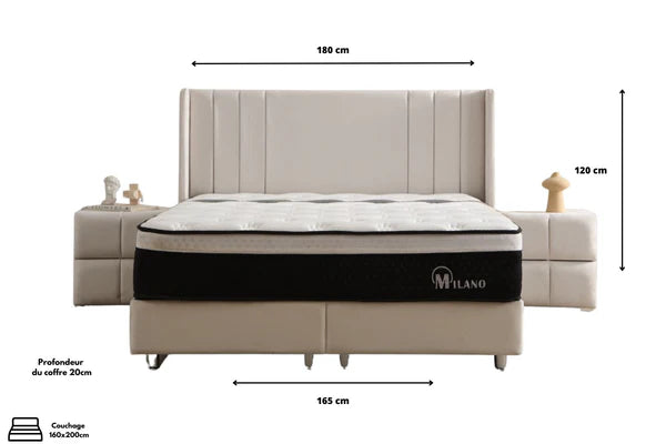 Lit coffre ALMA - Velours - Blanc cassé