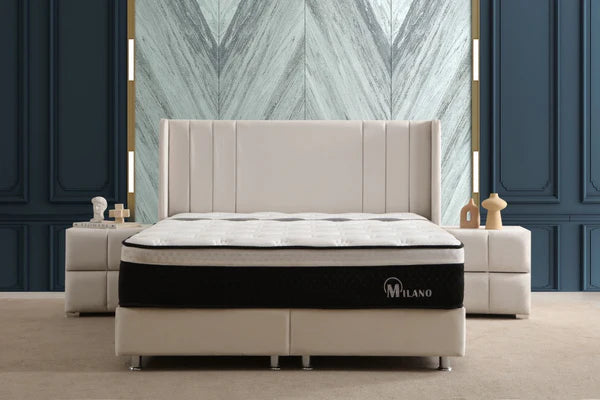 Lit coffre ALMA - Velours - Blanc cassé