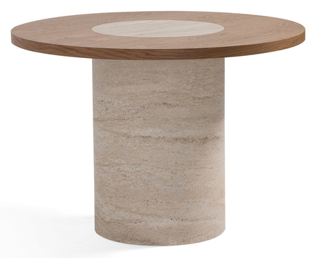 Table de repas Prague - effet Travertin & Bois - ronde (110 cm)