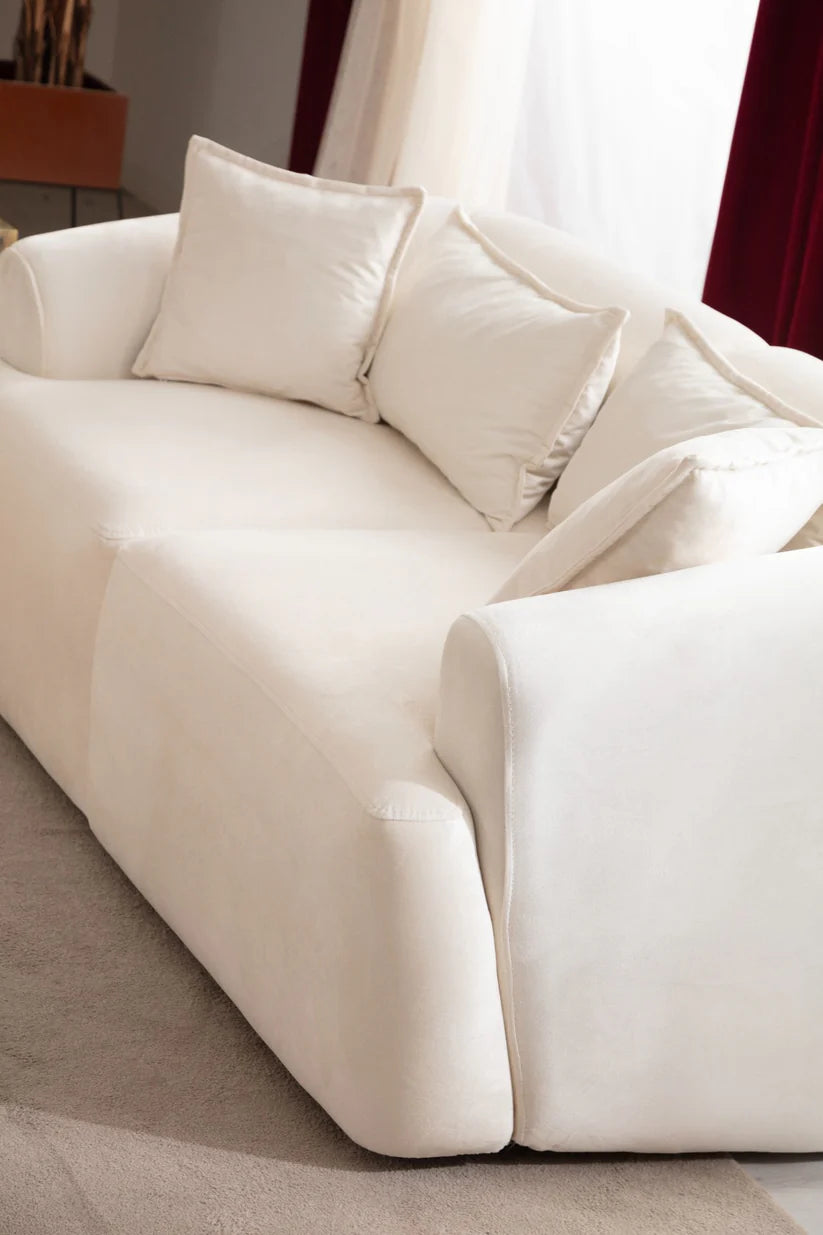 Canapé d'angle MILA - Velours - Blanc cassé