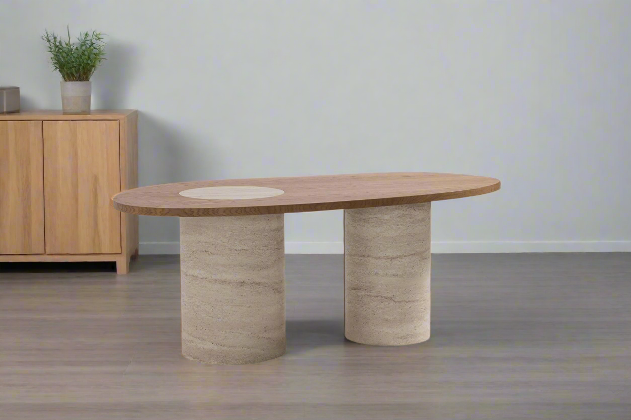 Table de repas SAPHIR 200 cm - Effet travertin & bois