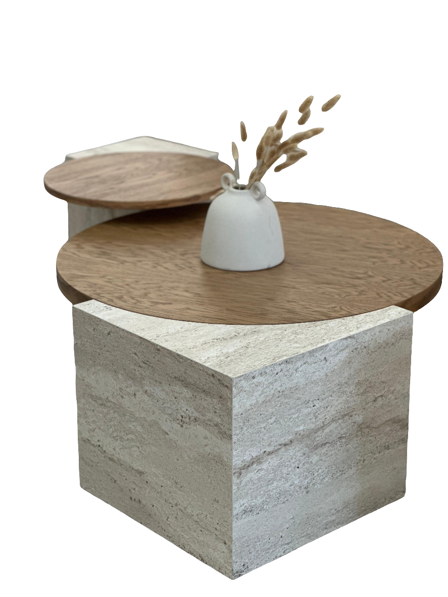 Tables basse gigogne WOOD - Effet travertin & Bois