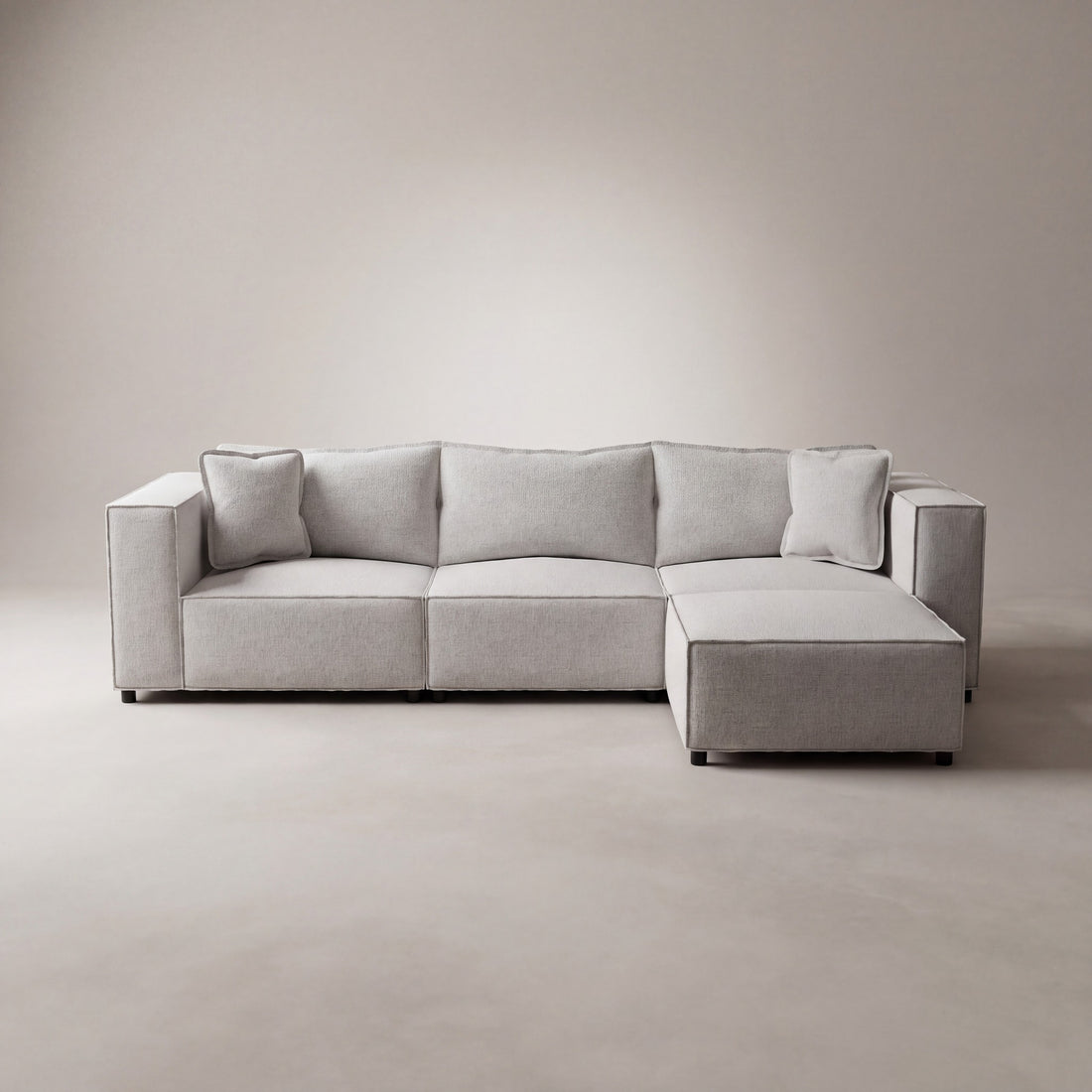 Canapé modulable ELEGANCE 3+1 en chenille blanc cassé, photo 3 sur 8