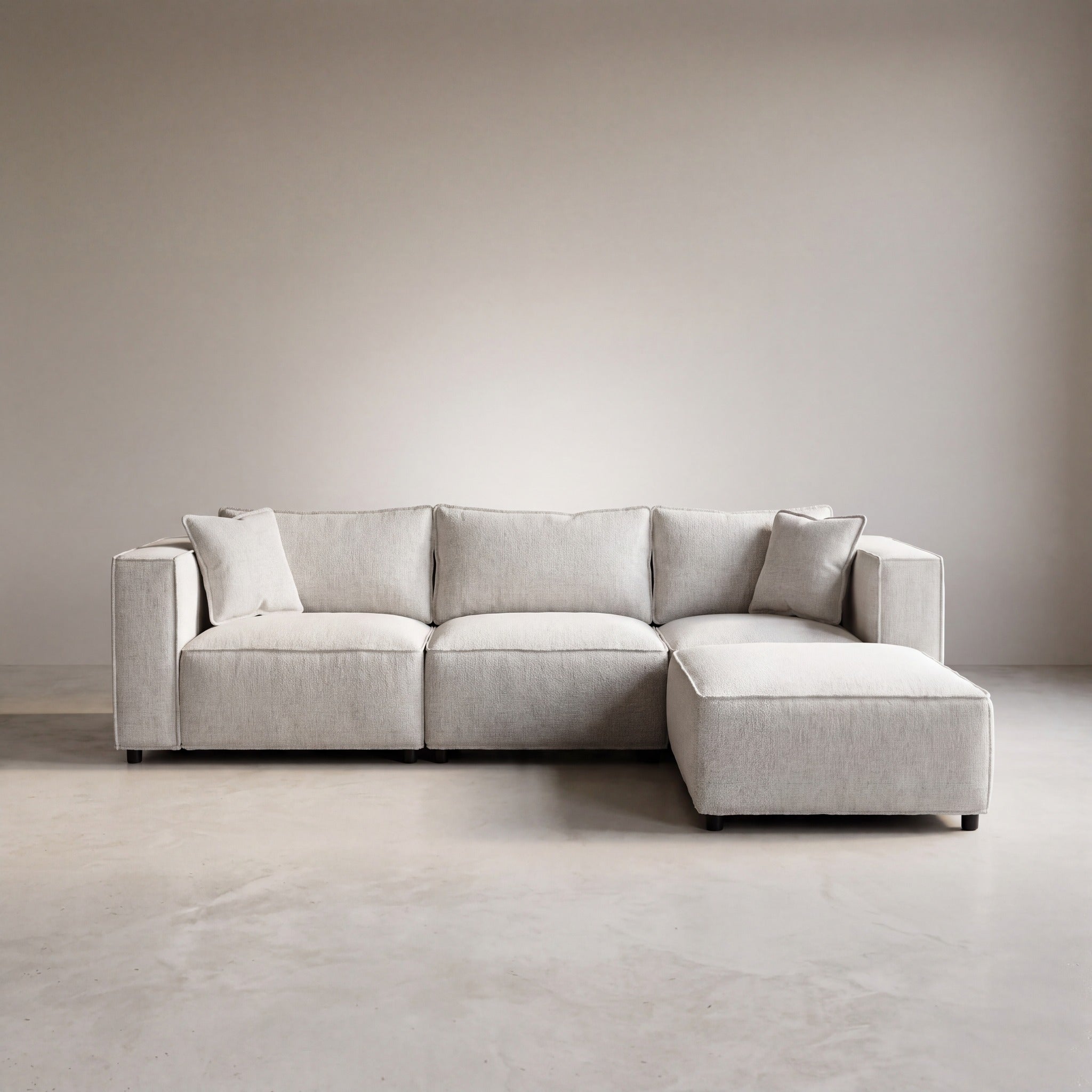 Canapé modulable ELEGANCE 3+1 en chenille blanc cassé, photo 6 sur 8
