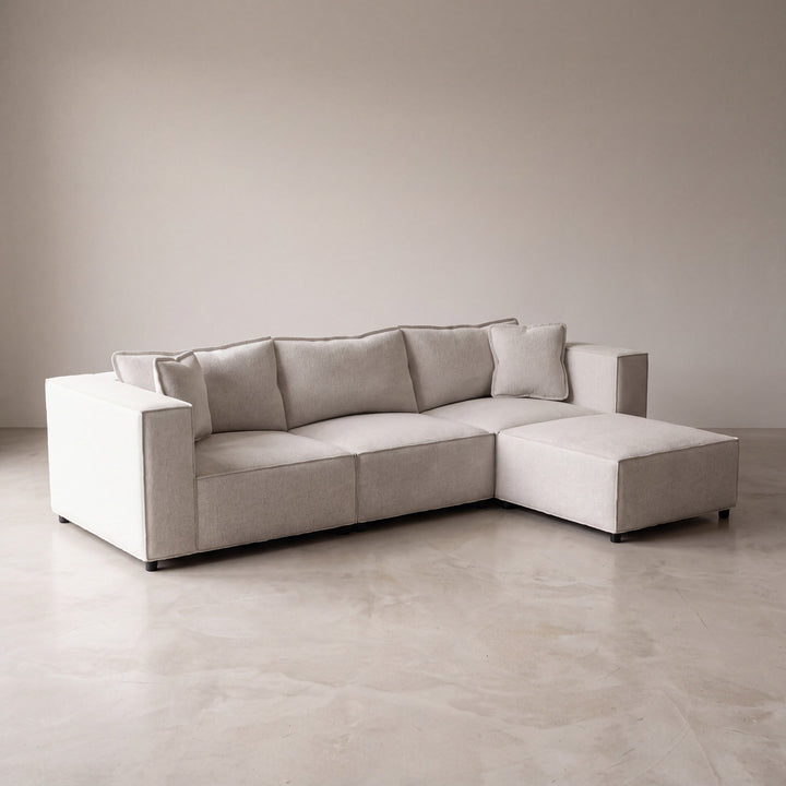 Canapé modulable ELEGANCE 3+1 en chenille blanc cassé, photo 2 sur 8