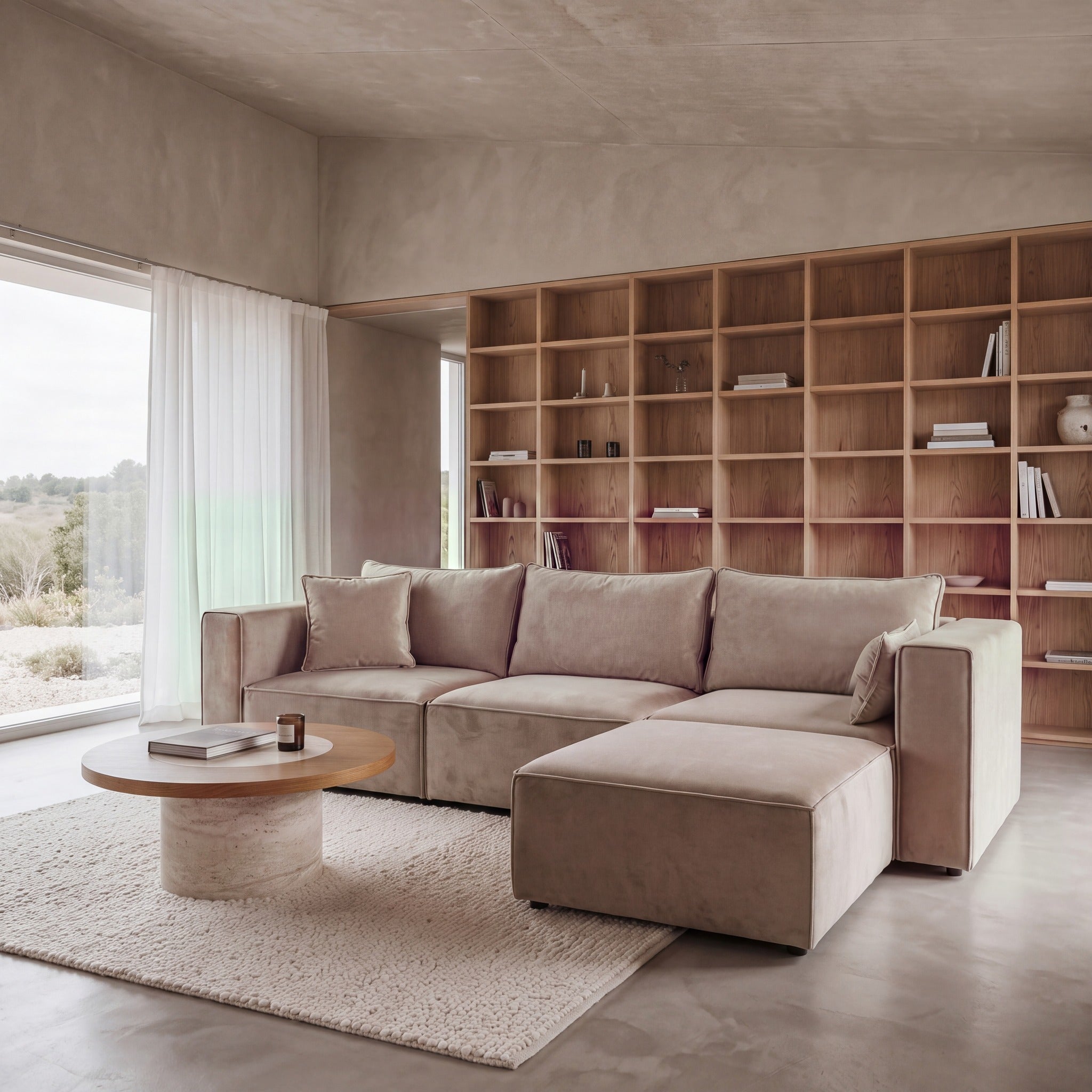 Canapé modulable ÉLÉGANCE 3+1 en velours beige, photo 8 sur 8