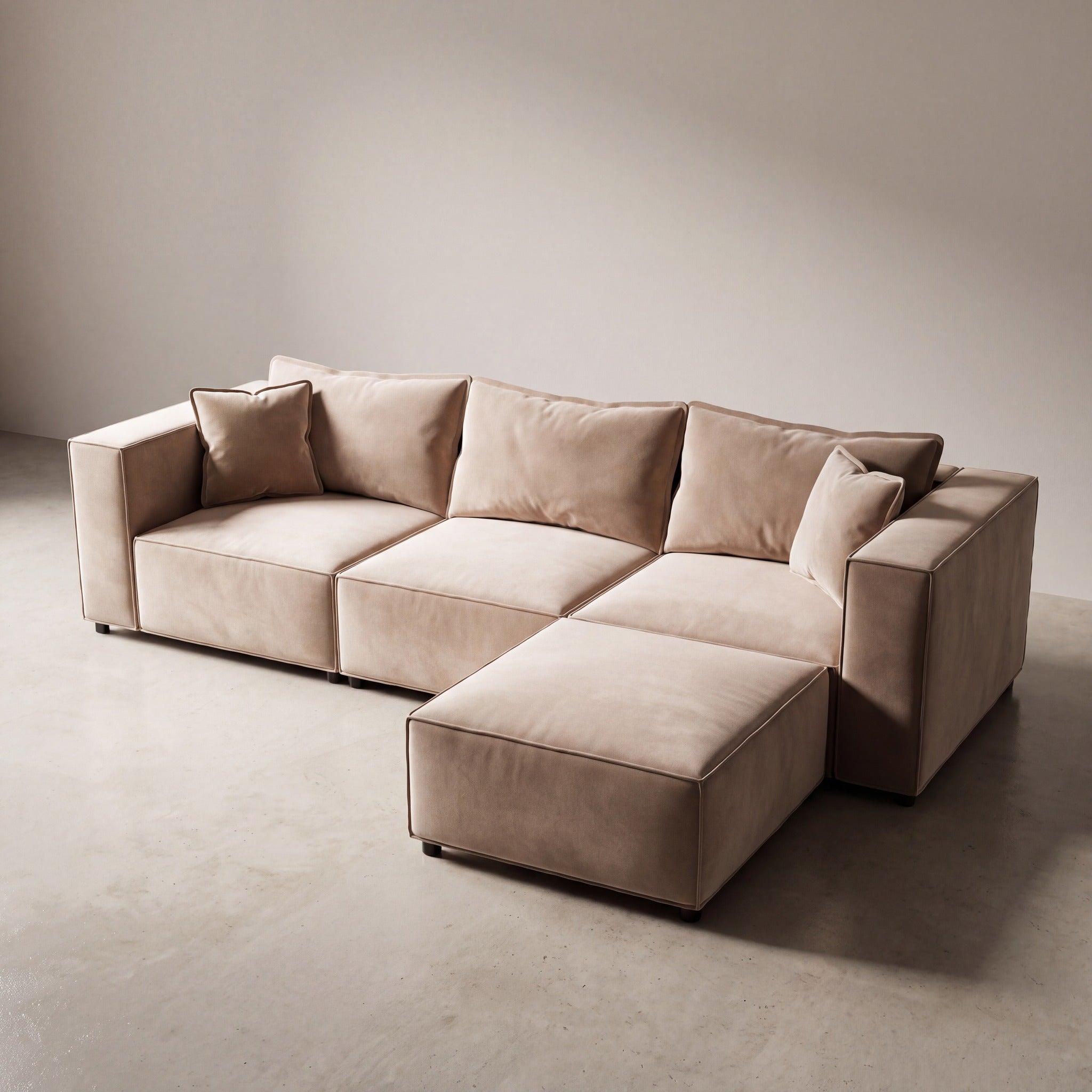 Canapé modulable ÉLÉGANCE 3+1 en velours beige, photo 7 sur 8