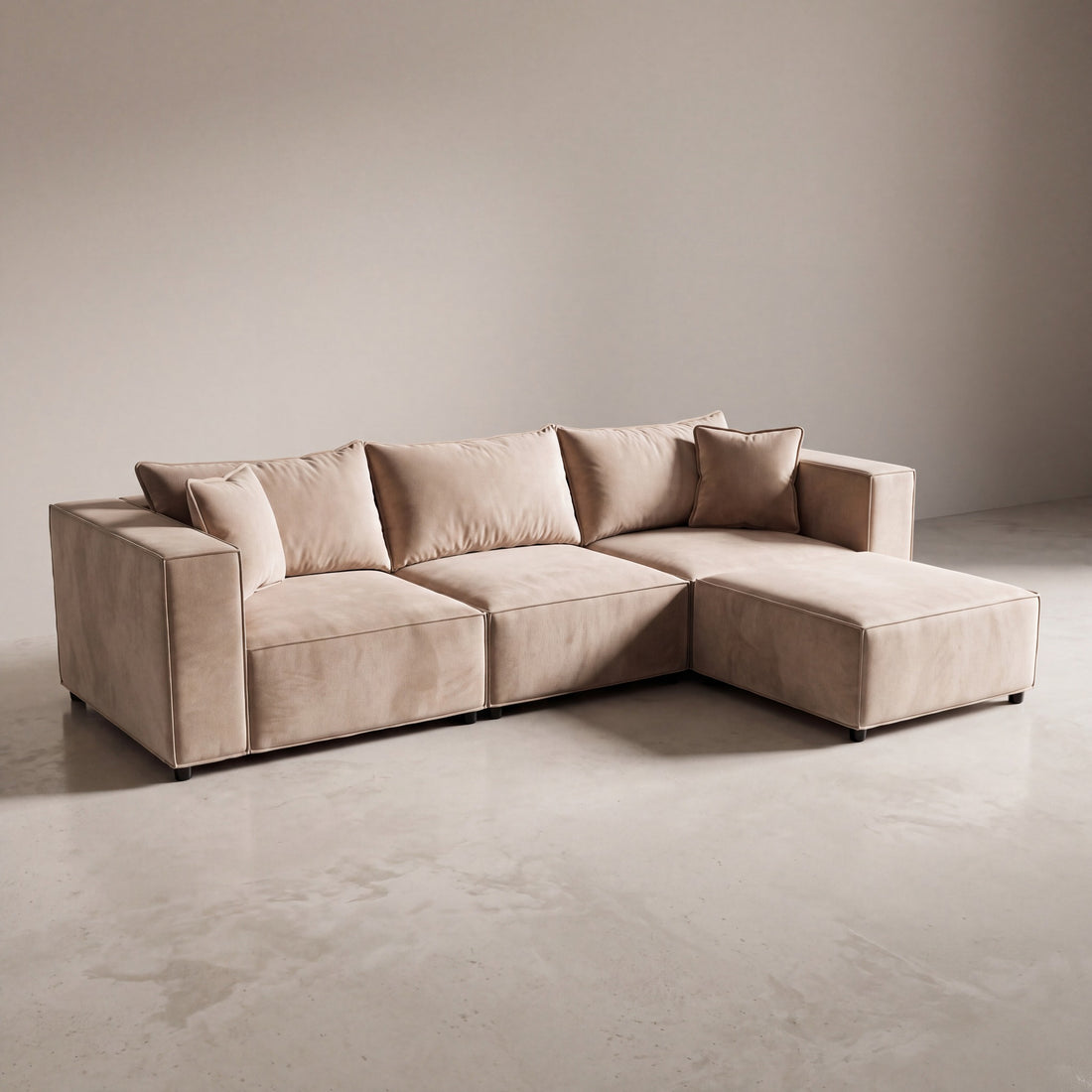 Canapé modulable ÉLÉGANCE 3+1 en velours beige, photo 2 sur 8